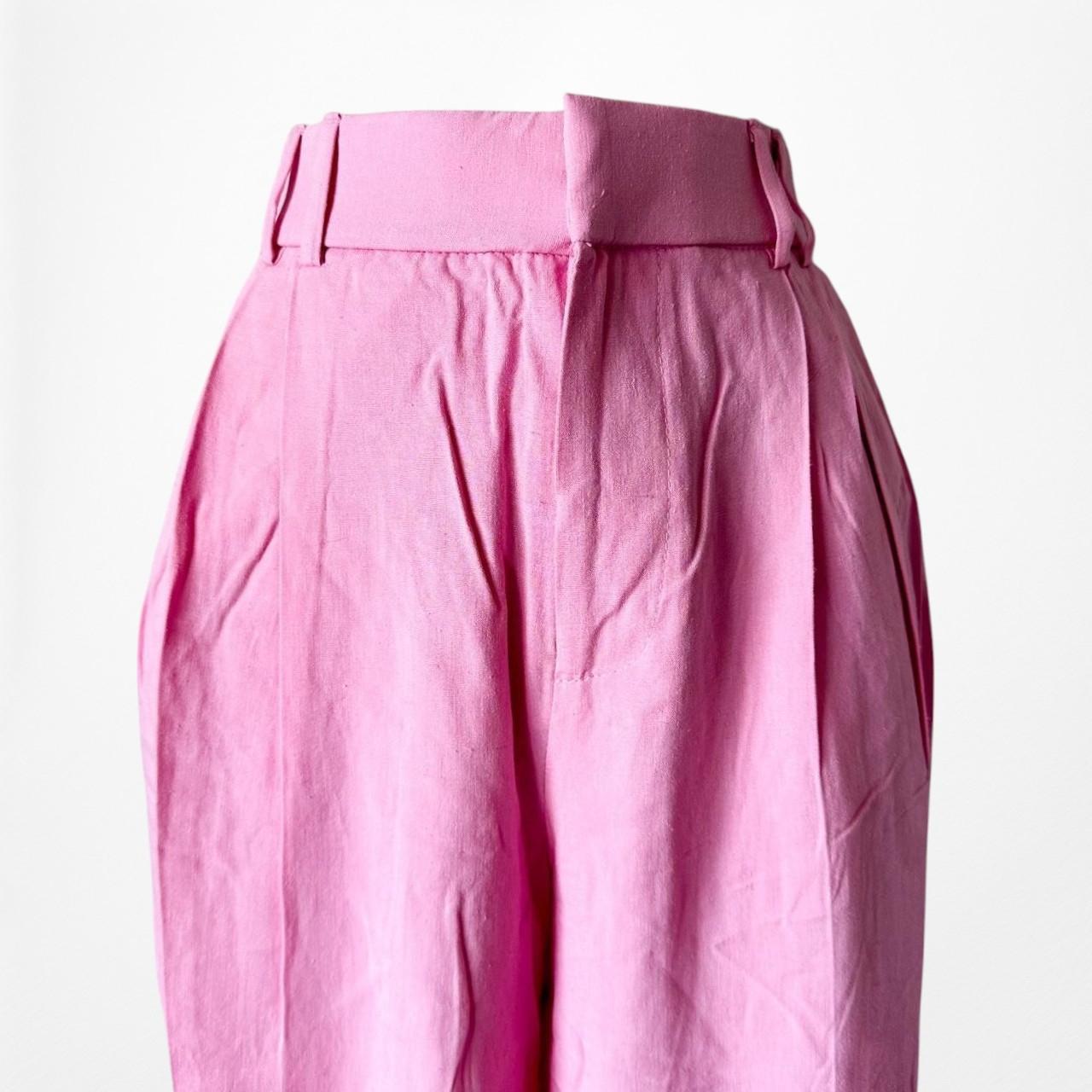 Zara Pink Pleated High Waisted Tailored Straight Leg Linen Pants Size XS/S
