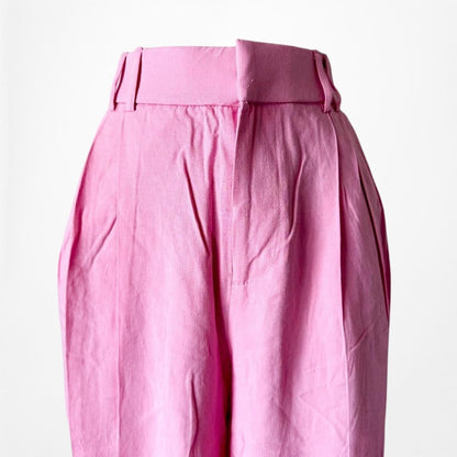 Zara Pink Pleated High Waisted Tailored Straight Leg Linen Pants Size XS/S