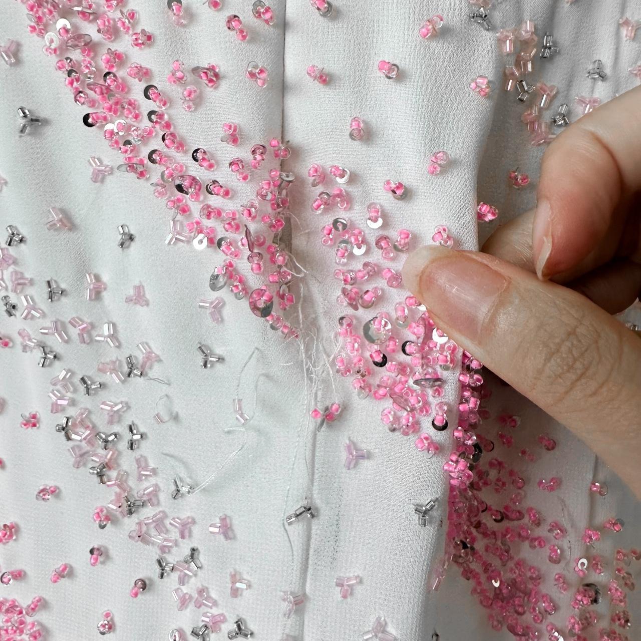 Vintage White Pink Beaded Strapless Bodycon Maxi Prom Dress Size S/M