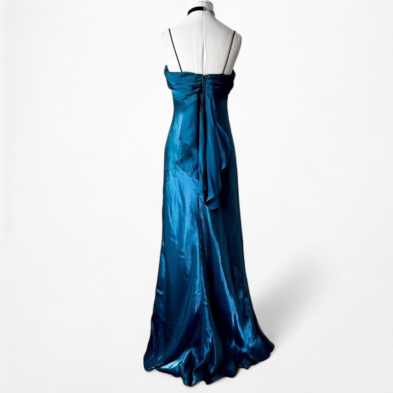 Vintage Blue Satin Babydoll Fit Flared Maxi Cocktail Prom Dress Size M