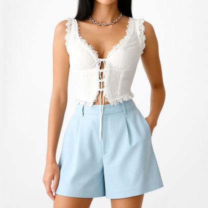 ASOS Pastel Blue High Waisted Pleated Detail Casual Shorts Size 2/XS