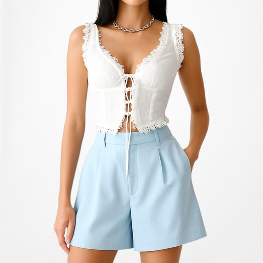 ASOS Pastel Blue High Waisted Pleated Detail Casual Shorts Size 2/XS