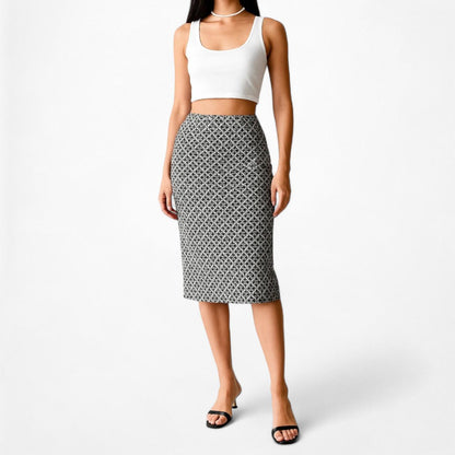 Ann Taylor Gold Black Bodycon Pencil Printed Knee Length Skirt Size 6P/M