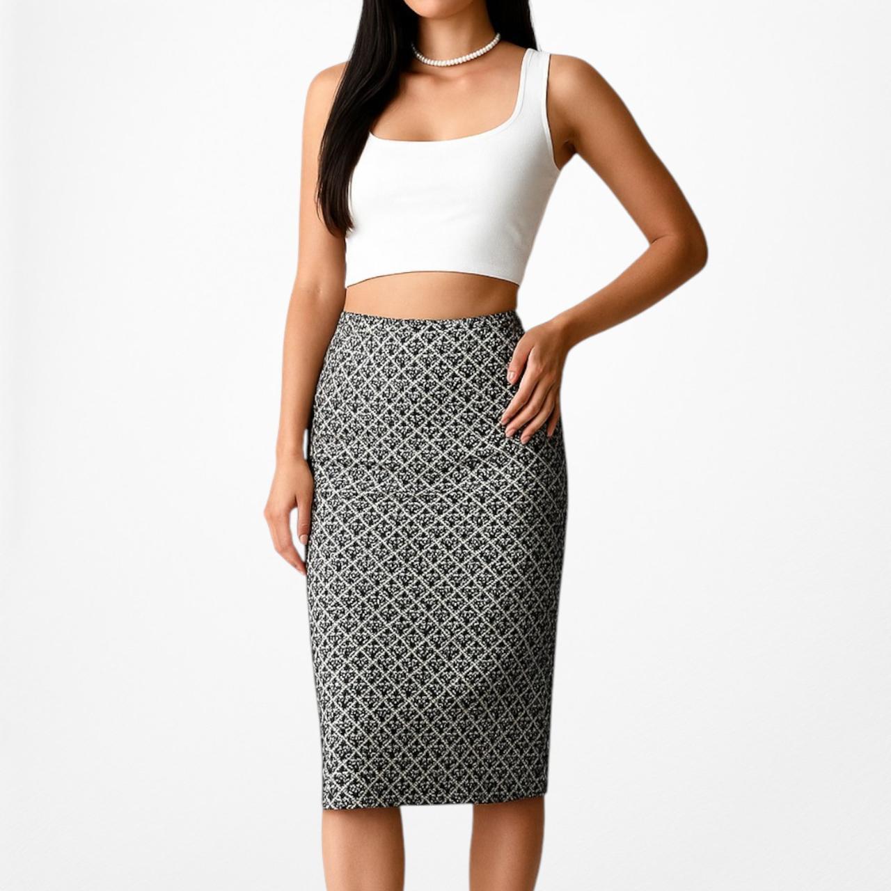 Ann Taylor Gold Black Bodycon Pencil Printed Knee Length Skirt Size 6P/M