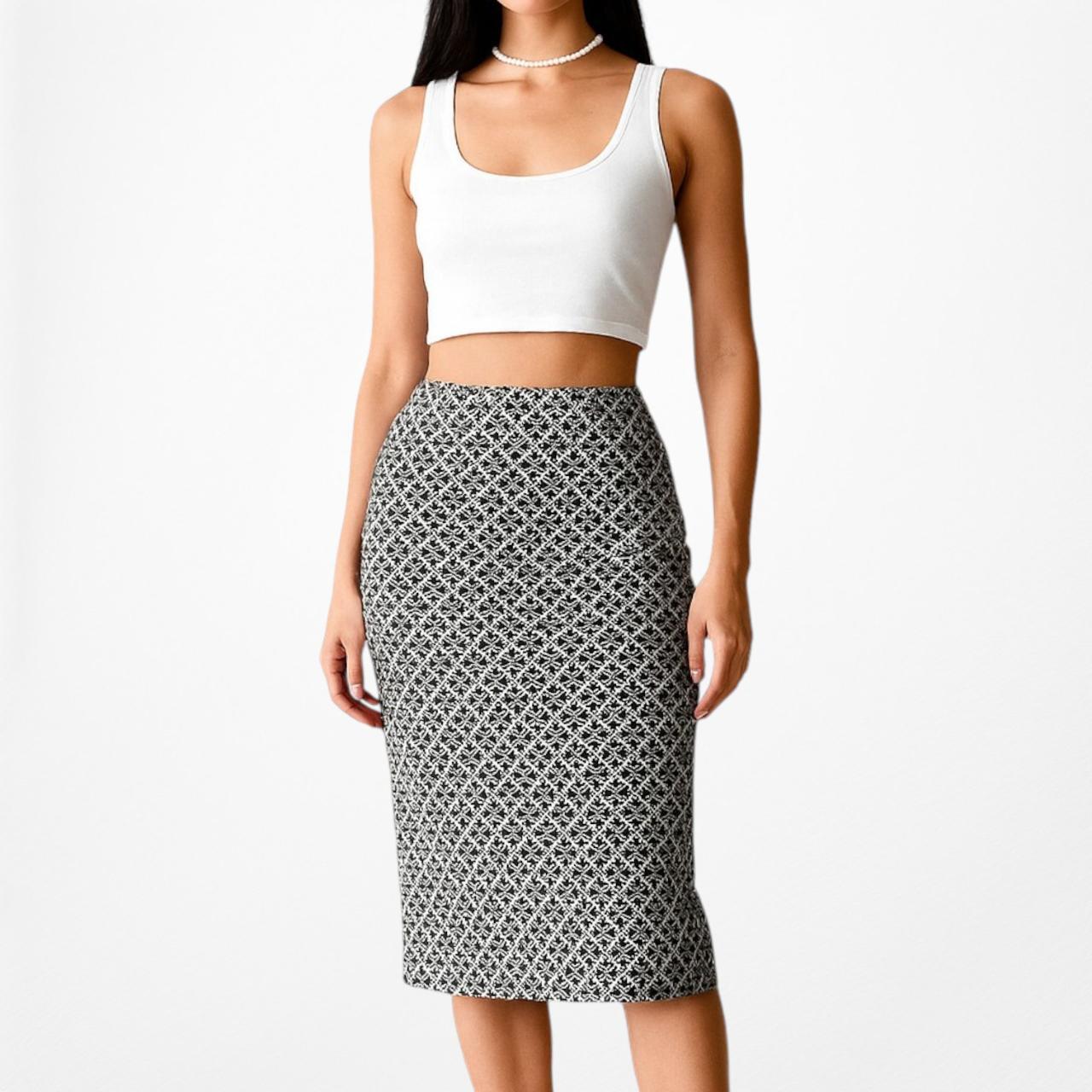 Ann Taylor Gold Black Bodycon Pencil Printed Knee Length Skirt Size 6P/M