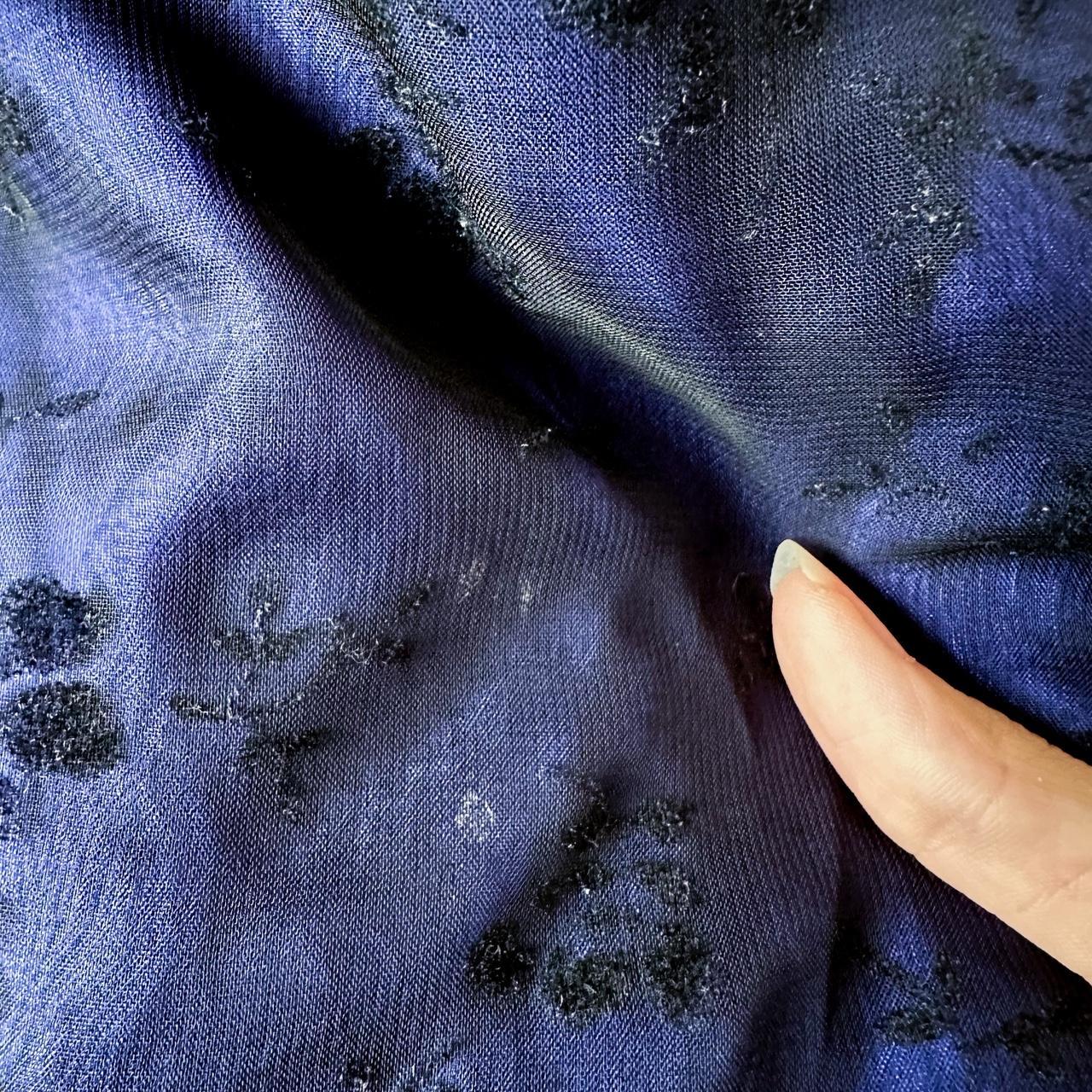 Vintage Blue Black Mesh Velvet Beaded Flared Maxi Prom Dress Size M