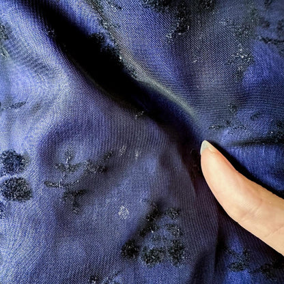 Vintage Blue Black Mesh Velvet Beaded Flared Maxi Prom Dress Size M