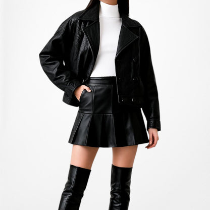 GiII Leather Fashions Vintage Leather Button Front Biker Jacket Coat Size L