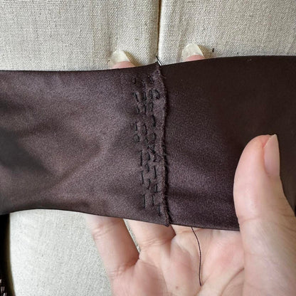 Vintage Brown Halter Beaded Satin Fit Flared Pleated Maxi Prom Dress Size L/XL