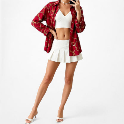 Croft & Barrow Printed Burgundy Red Button Down Shirt Blouse Top Size S