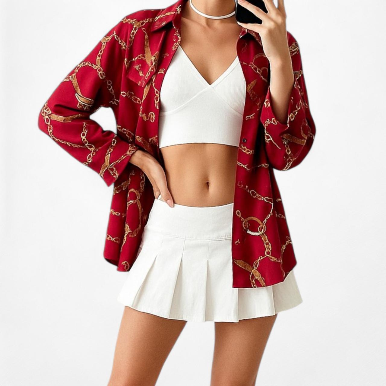 Croft & Barrow Printed Burgundy Red Button Down Shirt Blouse Top Size S