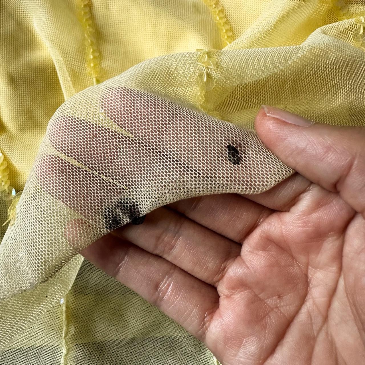 Vintage Y2K Yellow Halter Beaded Sequin Mesh Bodycon Maxi Prom Dress Size XS/S