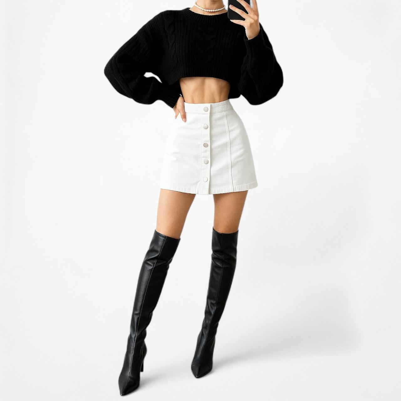 Vintage Y2K White Button Front High Waisted Denim A-Line Mini Skirt Size XS/S