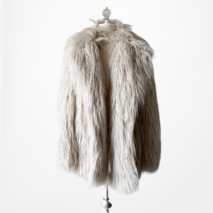 H&M Off White Beige Faux Fur Oversized Teddy Style Coat Jacket Size M