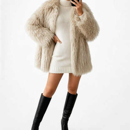 H&M Off White Beige Faux Fur Oversized Teddy Style Coat Jacket Size M