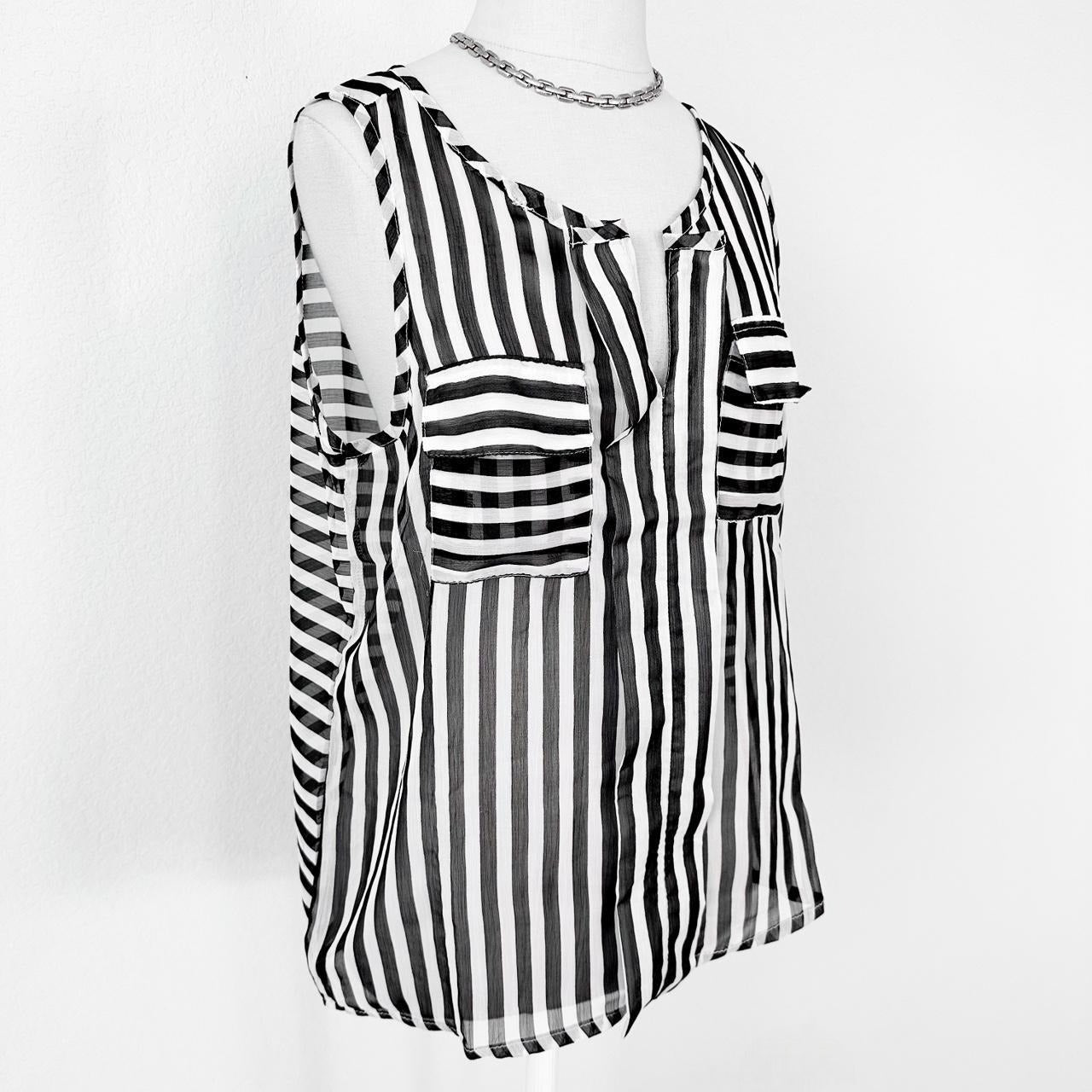 Charlotte Russe Black White Sleeveless Striped Sheer Tank Top Size XS/S