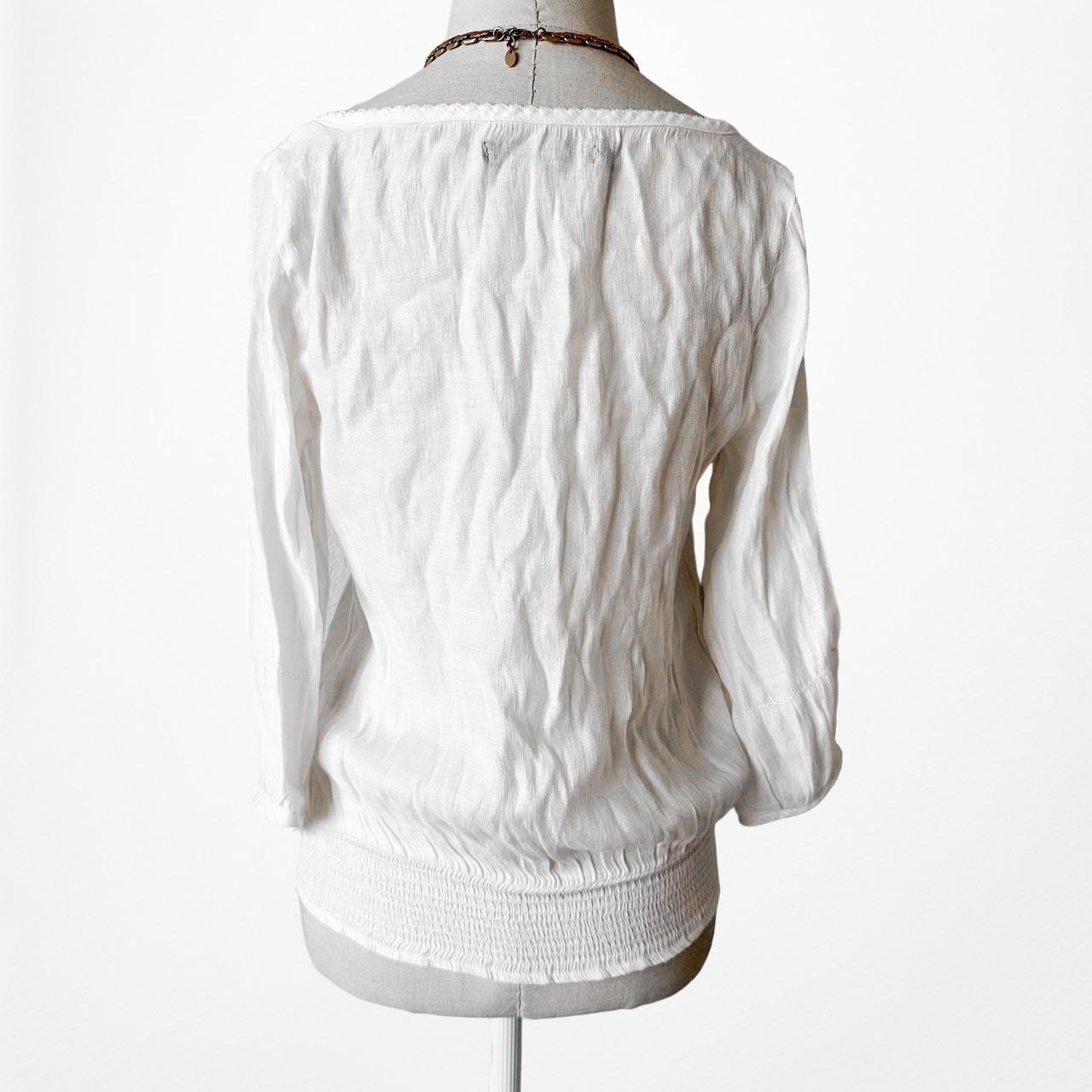 Zara Off White 3/4 Sleeve Button Front Cropped Blouse Size XS/S