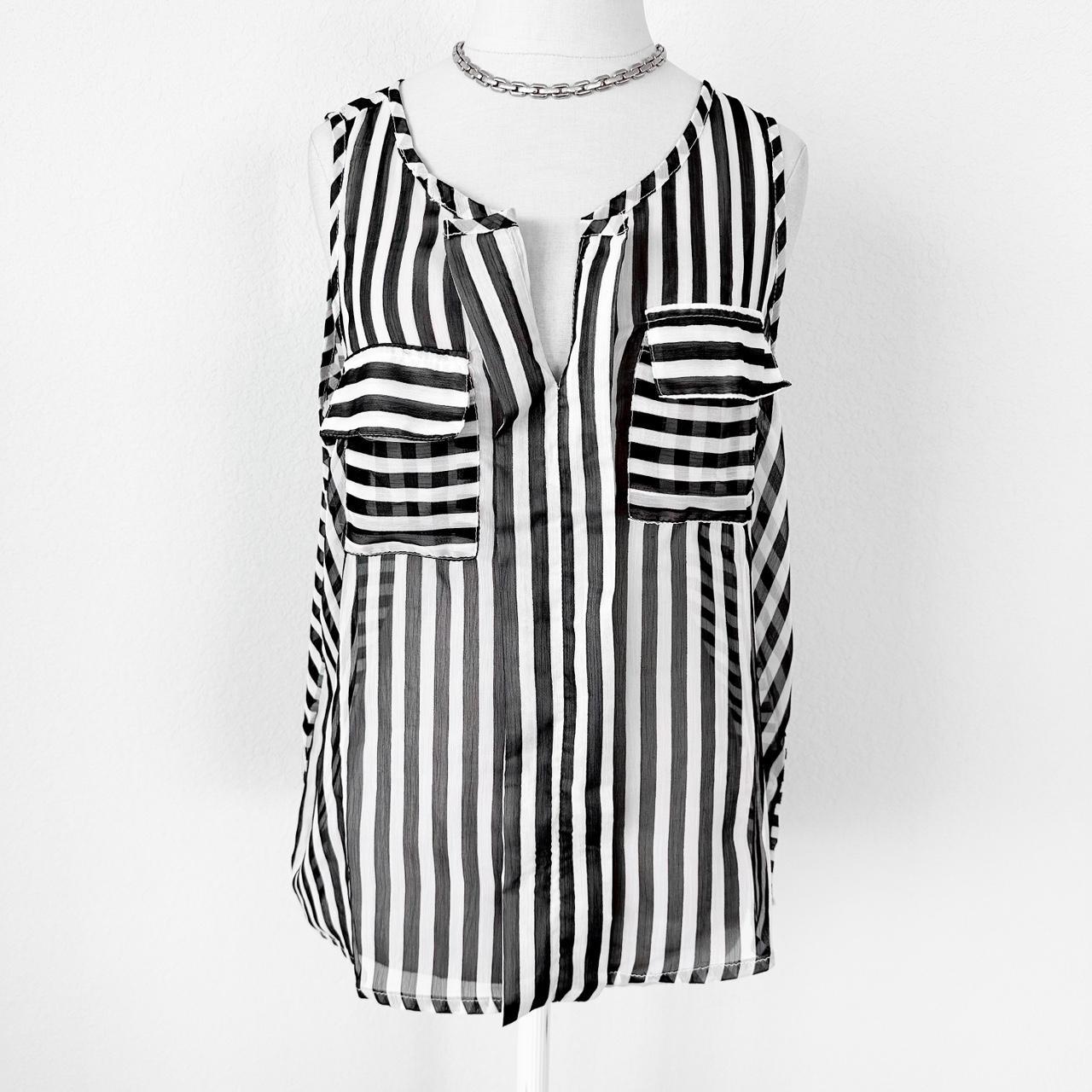 Charlotte Russe Black White Sleeveless Striped Sheer Tank Top Size XS/S