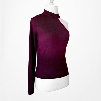 Mango Plum Purple One Shoulder Fitted Knit Sweater Top Size S