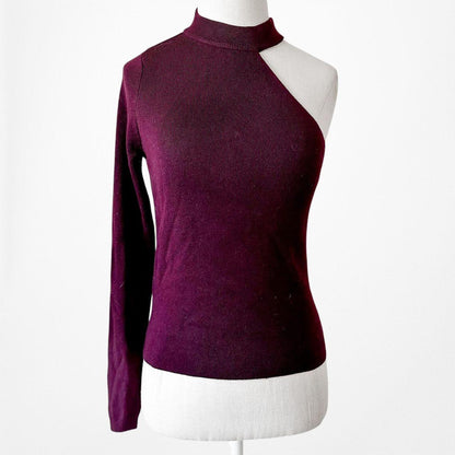 Mango Plum Purple One Shoulder Fitted Knit Sweater Top Size S