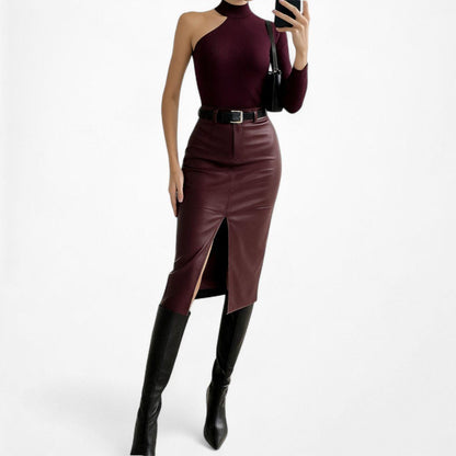 Mango Plum Purple One Shoulder Fitted Knit Sweater Top Size S