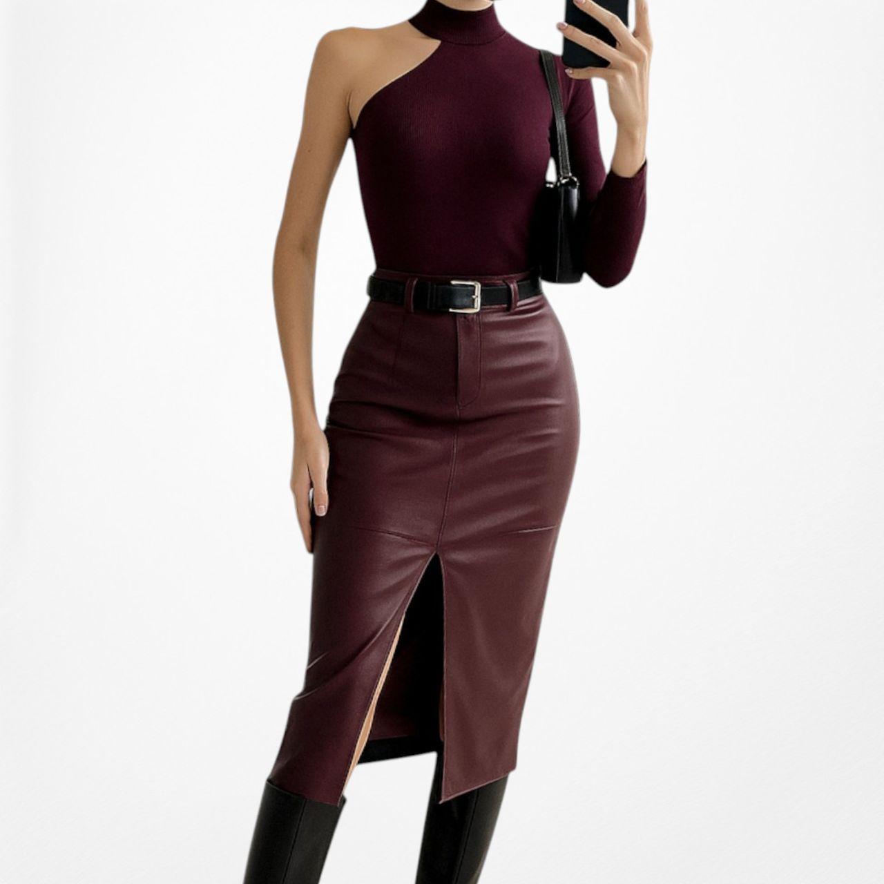 Mango Plum Purple One Shoulder Fitted Knit Sweater Top Size S