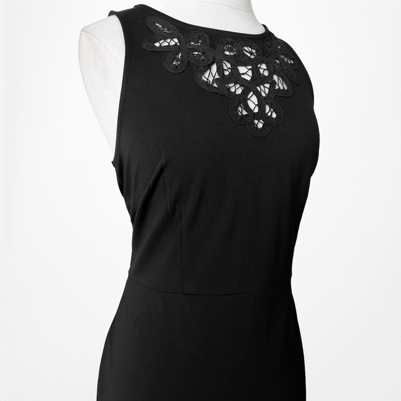 Ann Taylor Black Knee Length Knit Bodycon Lace Detail Dress Size 6/M/L