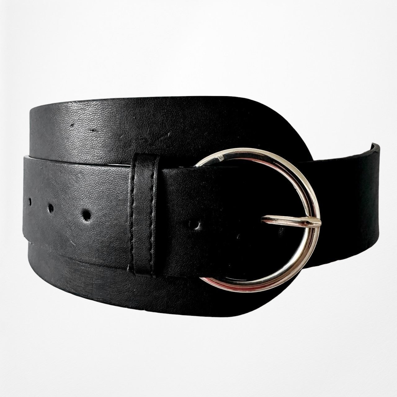 Zara Black Large Oversized Faux Leather Gold Hardware Statement Belt