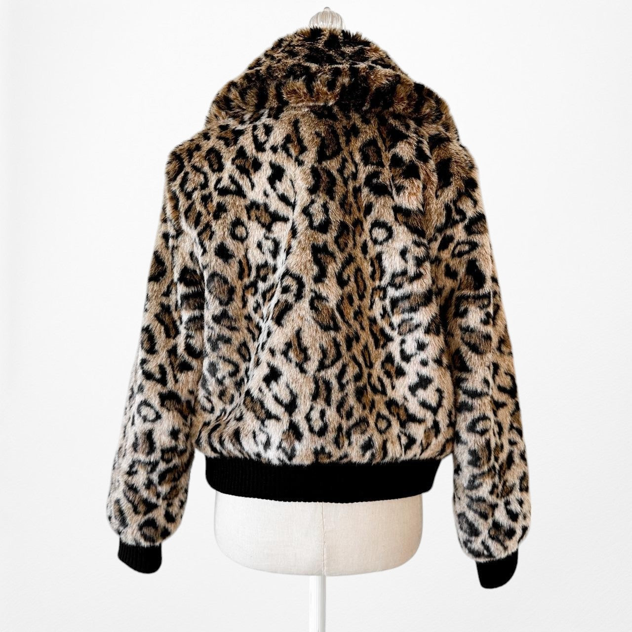 Banana Republic Brown Animal Leopard Print Teddy Bomber Coat Jacket Size XS