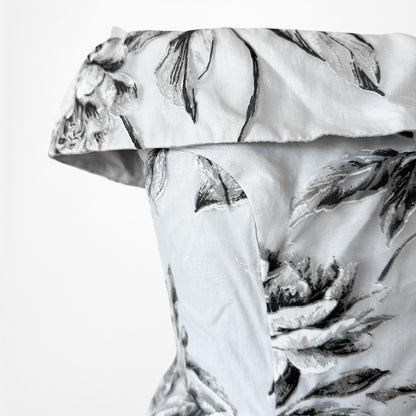 Blue Gray Floral Sheer Organza Off The Shoulder Flared Knee Length Dress Size XS