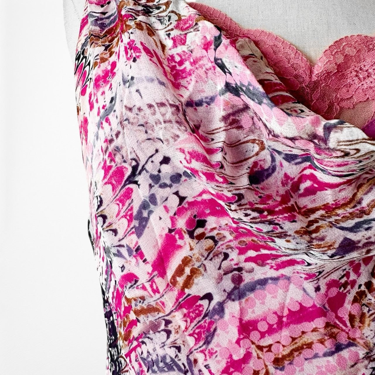 Vintage Pink Silk Lace Detail Asymmetric Hem Cocktail Midi Dress Size S/M