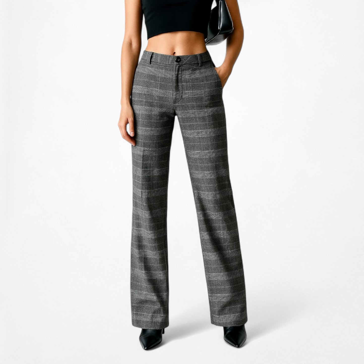 Calvin Klein Gray Plaid Checkered High Waisted Straight Leg Pants Size 2
