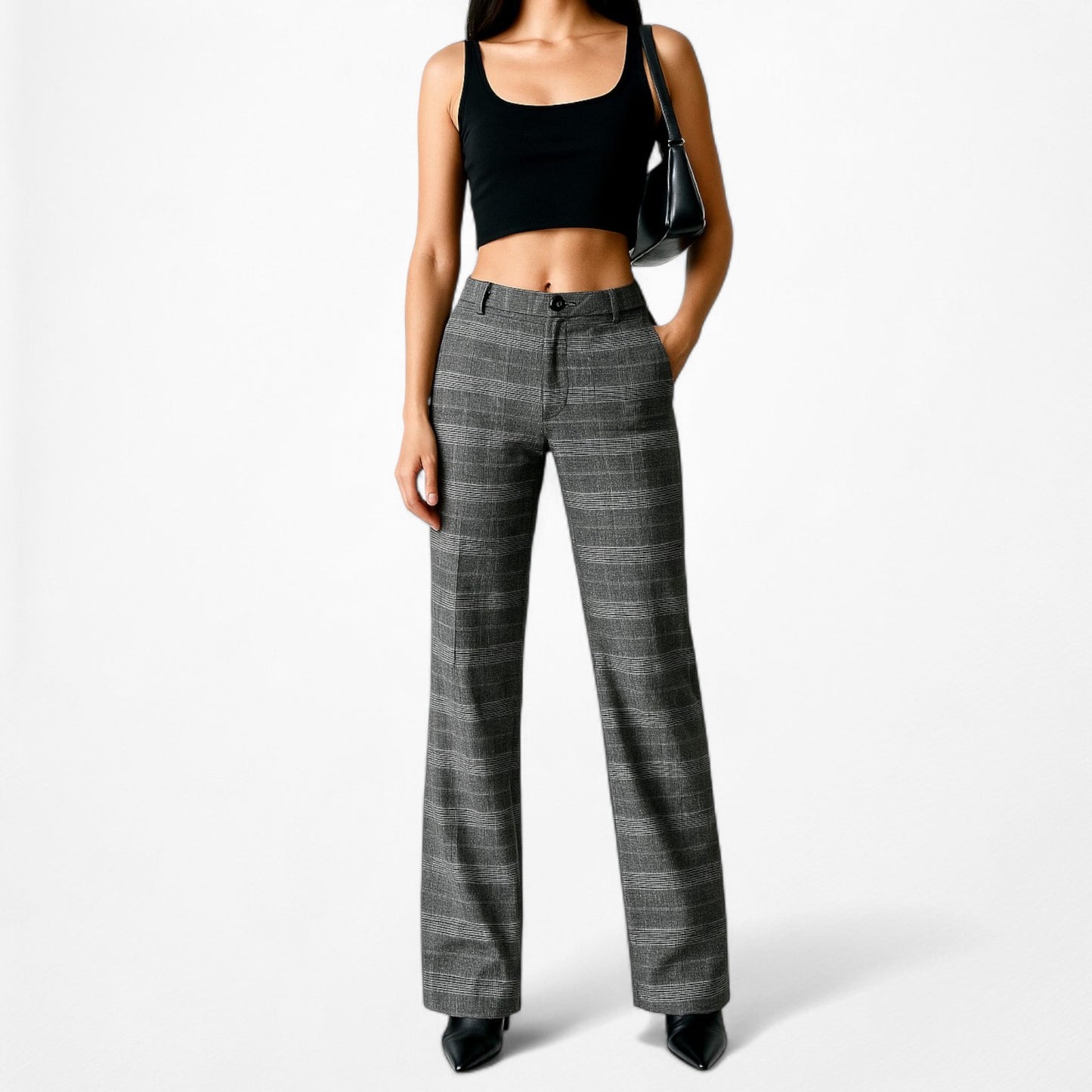 Calvin Klein Gray Plaid Checkered High Waisted Straight Leg Pants Size 2