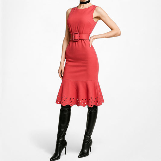 Loft Pink Ruffle Cutout Hem Sleeveless Tunic Shift Knee Length Dress Size M