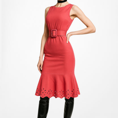 Loft Pink Ruffle Cutout Hem Sleeveless Tunic Shift Knee Length Dress Size M