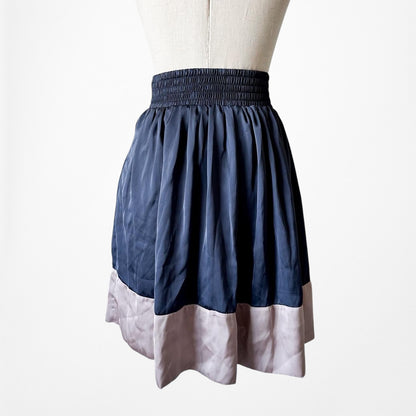 Vintage Y2K Satin High Waisted Navy Blue Silver Knee Length Flared Skirt Size S