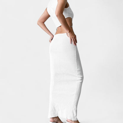 Zara White Knit Rhinestone Crop Top Maxi Pencil Side Slit Skirt Two Piece Set