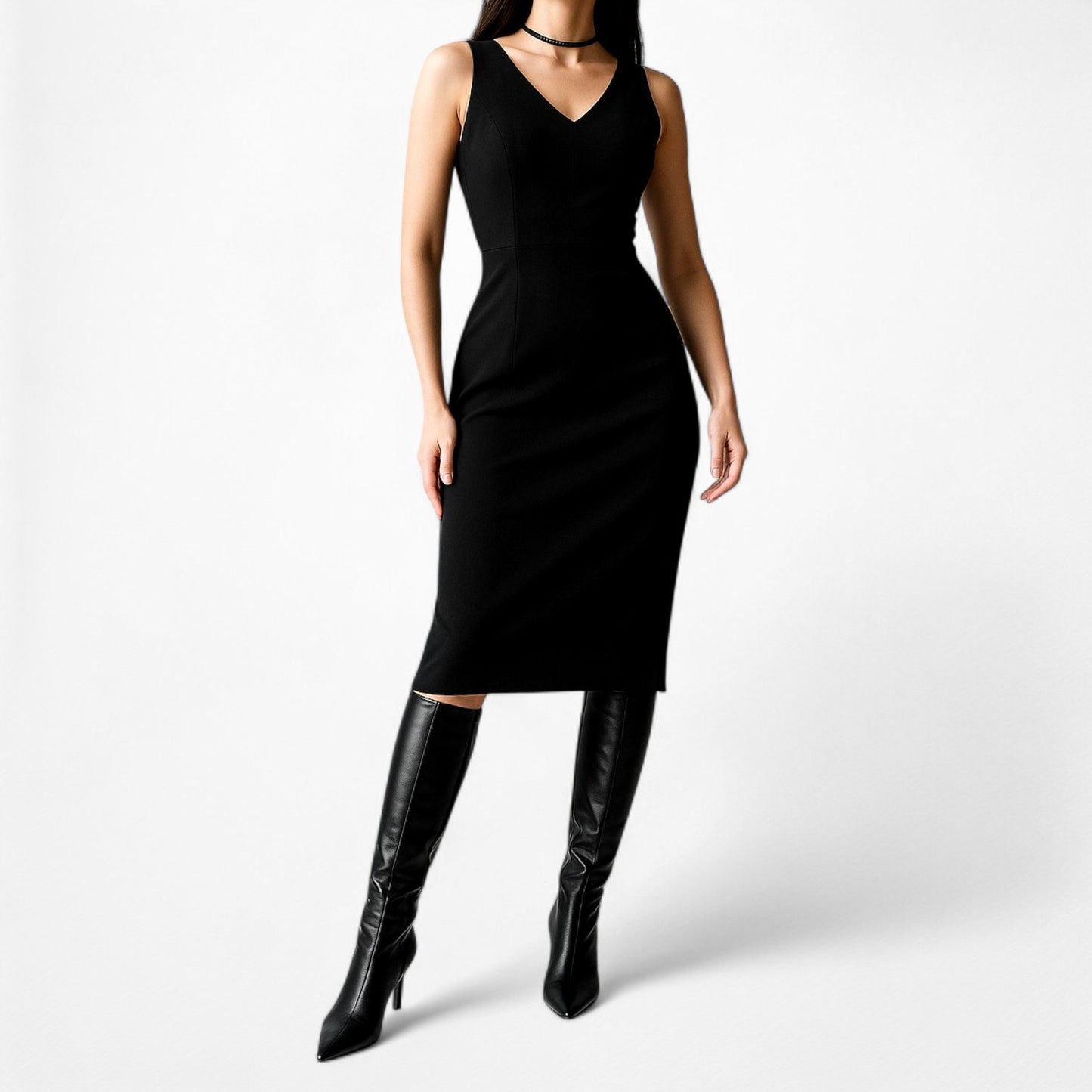 White House Black Market Knit VNeck Knee Length Cocktail Bodycon Dress Size 4/M