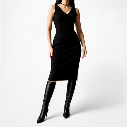 White House Black Market Knit VNeck Knee Length Cocktail Bodycon Dress Size 4/M