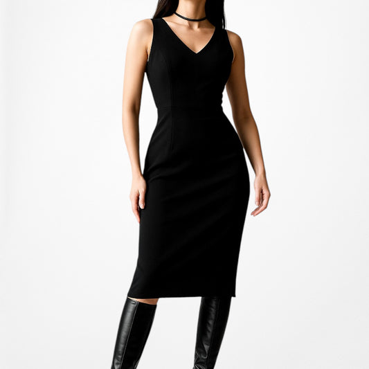 White House Black Market Knit VNeck Knee Length Cocktail Bodycon Dress Size 4/M