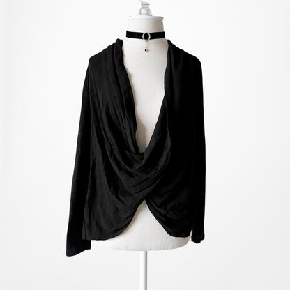 Vintage Black Plunging Cowl Neck Pullover Oversized Knit Sweater Top Size S