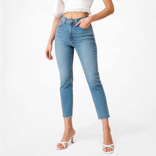 Blue High Waisted Cropped Petite Skinny Raw Hem Denim Jeans Size 26/XS