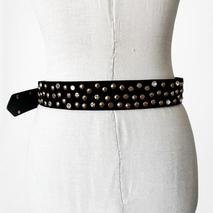 Zara Black Suede Gold Hardware Rhinestone Western Cowboy Inspired Belt