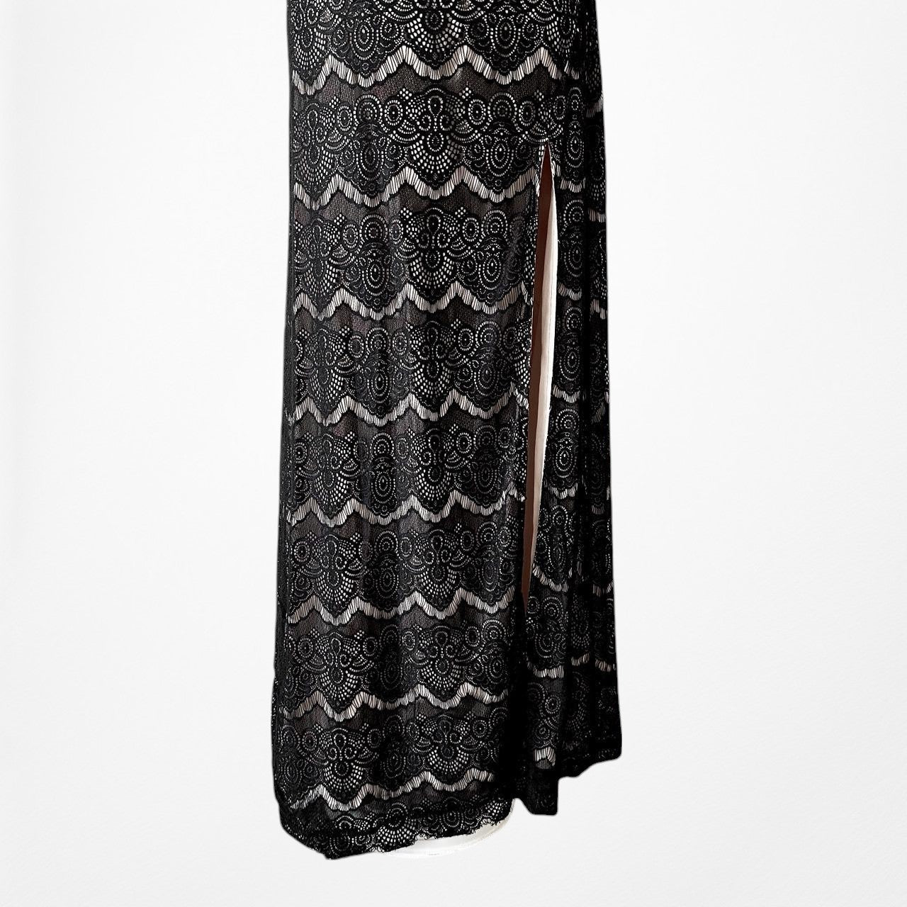 Vintage Black Strapless Lace Bodycon Side Slit Maxi Prom Dress Size XS