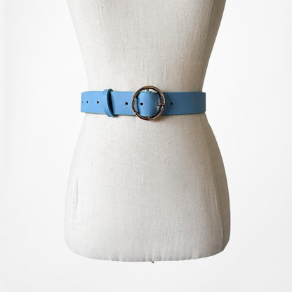 Commense Blue Gold Hardware Faux Leather Belt Size S