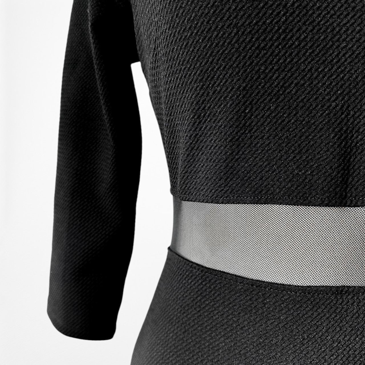 Vintage Y2K Black Mesh Cutout 3/4 Sleeve Knit Bodycon Mini Dress Size M