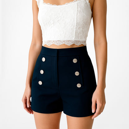 H&M Navy Blue High Waisted Sailor Double Breasted Button Front Shorts Size 0/XS
