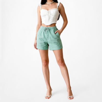 Blue High Low Rise Drawstring Relaxed Fit Summer Bermuda Style Shorts Size XS/S