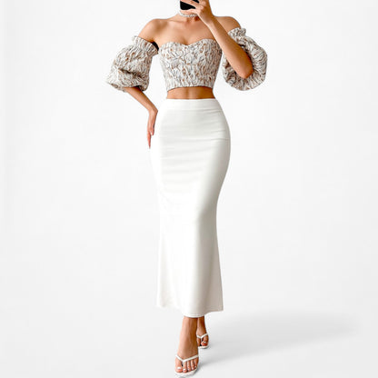 Song of Style Gray Floral Print Puffy Sleeve Sweetheart Crop Top Size XXS/XS