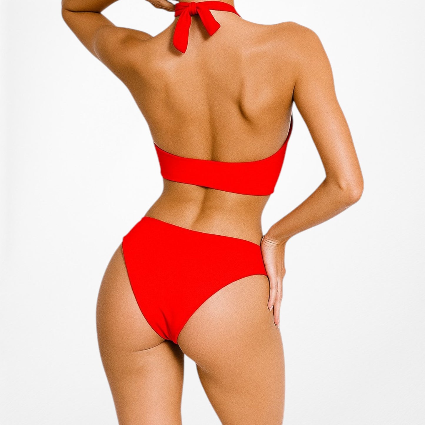 Pretty Little Thing Red Halter Neck Keyhole Cutout One Piece Swimsuit Size S